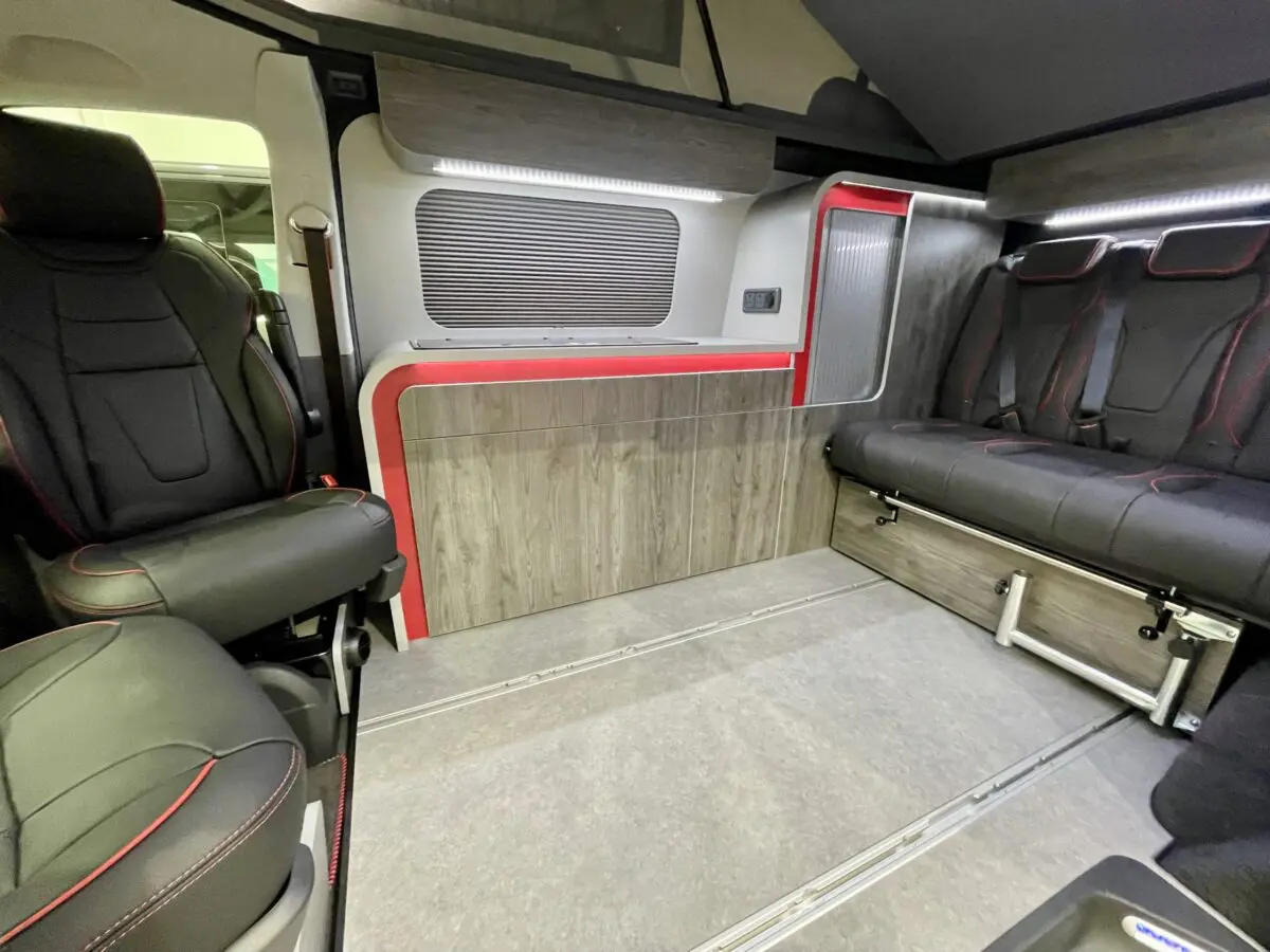 Modern VW camper curved red design interior