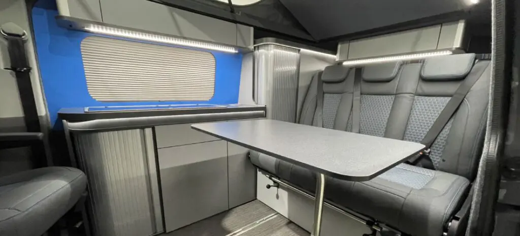 Our camper conversions all boast a spacious table area, perfect for using as a desk to work remotely from your van!