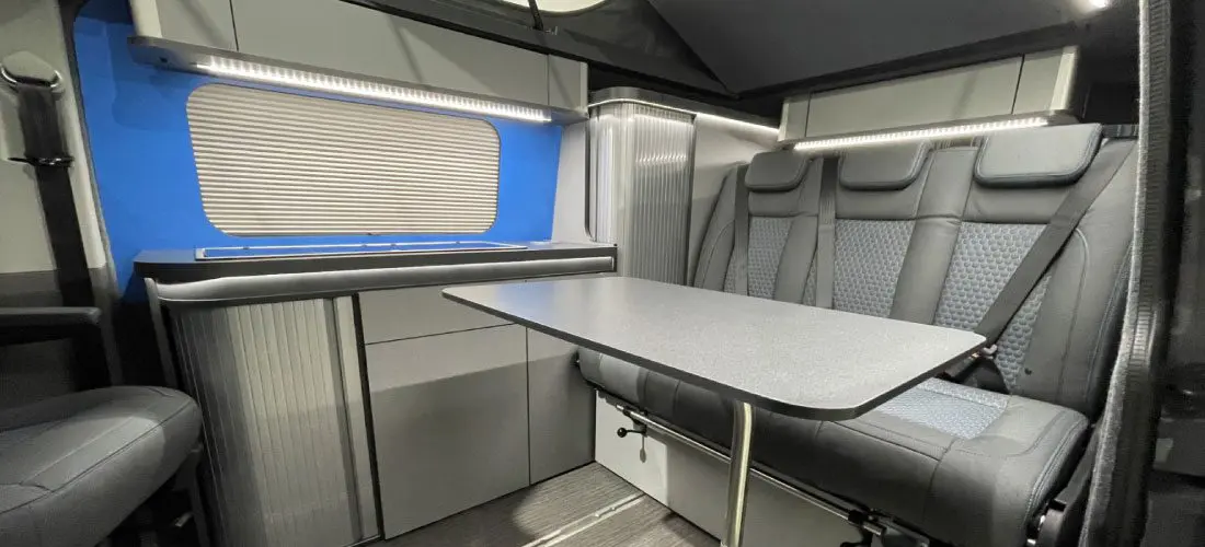 Our camper conversions all boast a spacious table area, perfect for using as a desk to work remotely from your van!