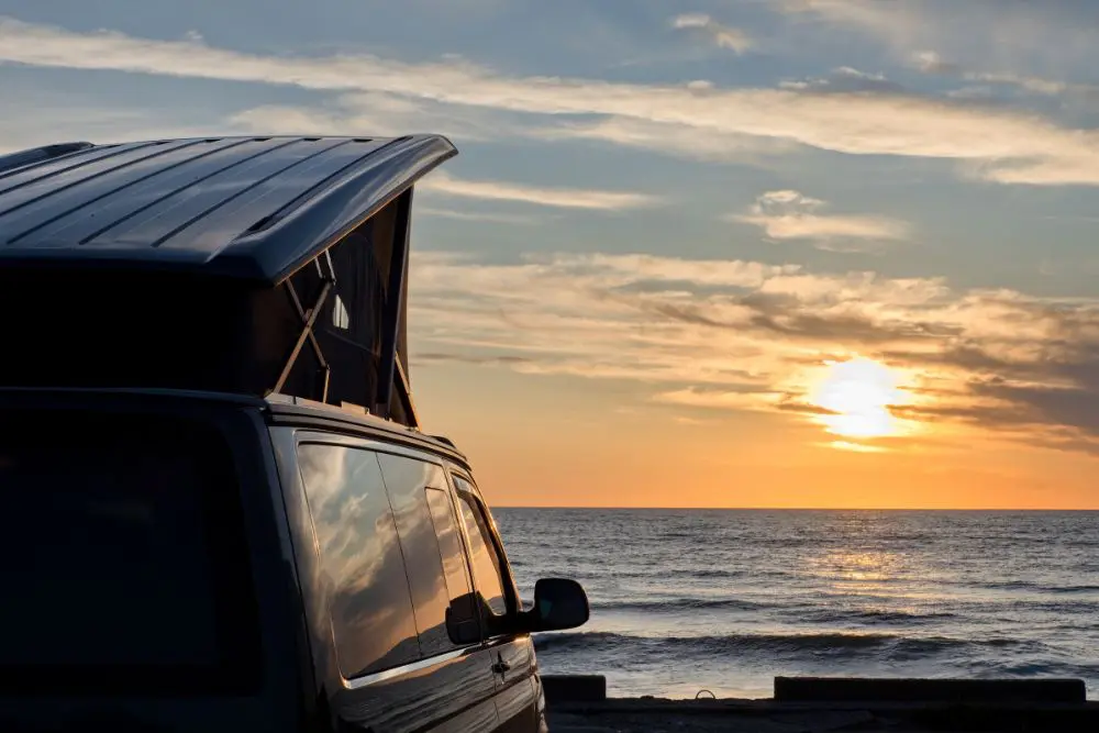 VW campervan with Webasto heater watching the sunset