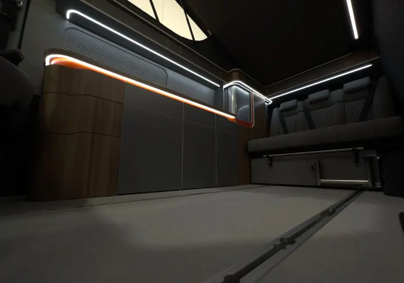 loxley interior in orange with lighting