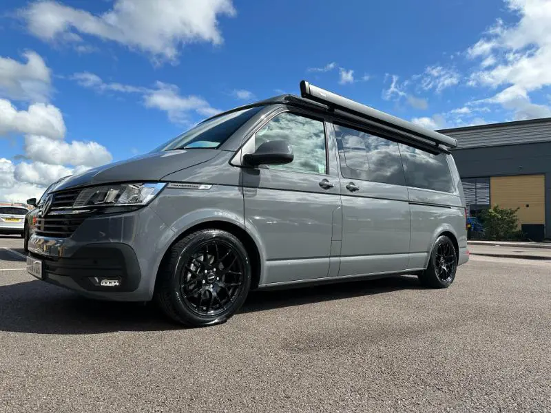 LWB Tranporter in grey black wheels and awning