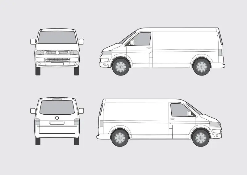 VW T6 Dimensions illustration line drawings